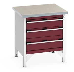 41002012.** Bott Cubio Storage Workbench 750mm wide x 750mm Deep x 840mm high supplied with a Linoleum worktop (particle board core with grey linoleum surface and plastic edgebanding) and 3 integral drawers (2 x 150mm & 1 x 200mm high)....